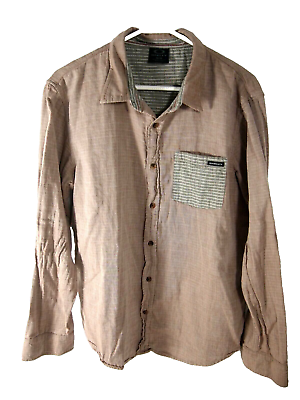 #ad Oakley Mens Shirt M Double Cloth Brown Pocket Long Sleeve Button Collared $13.42