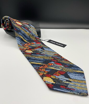 #ad Stefano Milano Men#x27;s 100% Silk Tie Multicolor Abstract Handmade in Italy $17.99