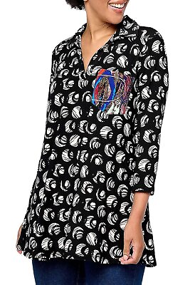 #ad Attitudes by Renee Como Jersey Tunic w Contrast Pocket Black Dot $29.99