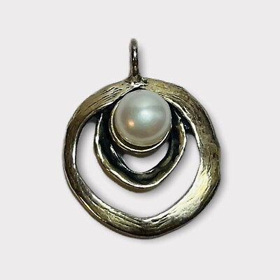 #ad Or Paz Israel Sterling 925 Silver Hammered Pearl Circle Pendant $31.96