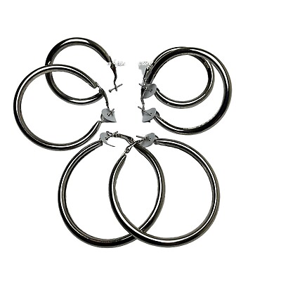 #ad Set of 3 Sizes Silver Tone Hoop Pierced Earrings Lightweight $5.90