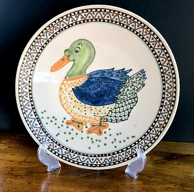 #ad Studio Art Serving Platter Duck Painted Moriage Round Pottery Stoneware 14quot; C310 $18.95