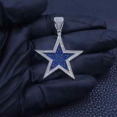 #ad 2Ct Round Cut Lab Created Blue Sapphire Star Charm Pendant 14k White Gold Plated $118.99