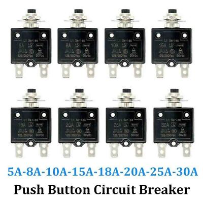 #ad universal 3 50 Amp Push Button Thermal Circuit Breaker 12 50V DC 125 250V Volt $5.99
