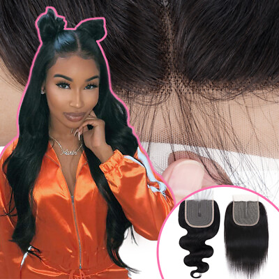 #ad Invisible Lace Closure Body Wave 4x4 Unprocessed Virgin Human Hair 150% Density $45.90