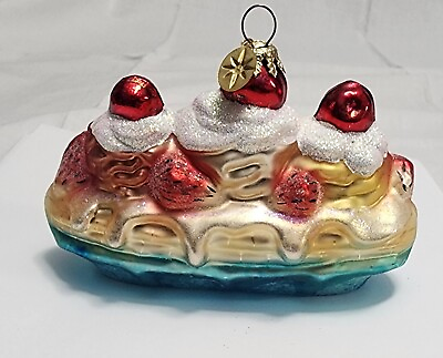 #ad VtgChristopher Radko Ice Cream Sundae Strawberriesamp;Cherries Blown Glass Ornament $25.00