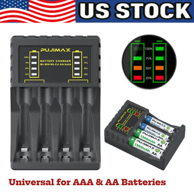 #ad Intelligent Battery Charger 4 Slot For AA AAA NI CD NI MH Rechargeable Batteries $5.98