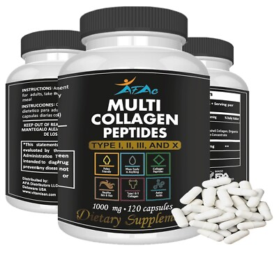 100% Natural Multi Collagen Peptides Anti Aging Skin Collagen Pills 120 capsules $13.00