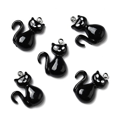 #ad 30x Halloween Cat Black Opaque Resin Pendants with Loops Jewelry Making 28x21mm $11.89