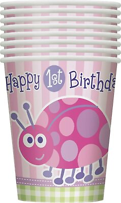 16 x Girls Ladybird Paper Cups 270ml 1st Birthday Party Tableware Supplies Pink GBP 5.95