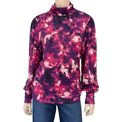 Anne Klein Purple Multi Deepwater Mock Long Sleeve Print Knit Top Size XL NWT $17.99