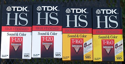 #ad Lot of 4 TDK High Standard Blank VHS Tapes 2 T120 2 T160 6 amp; 8 Hrs $4.99