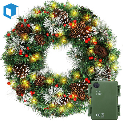 #ad 24inch Pre Lit Artificial Christmas Wreaths w LED Light for Indoor Outdoor Decor $39.99