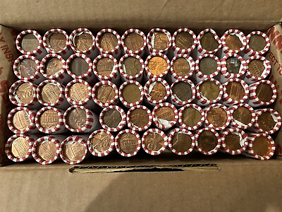 #ad Bank Box 50 Rolls of Pennies $25 FV Unsearched $52.50