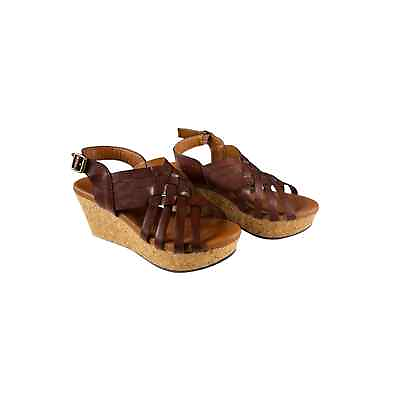 #ad Pierre Dumas Brown Wedge Sandals Women#x27;s Size 8 Leather Cork Heel $46.00