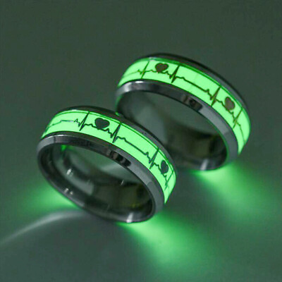 #ad Men Women Luminous Ring Glow In The Dark Stainless Steel Jewelry Finger Rings AU $3.14