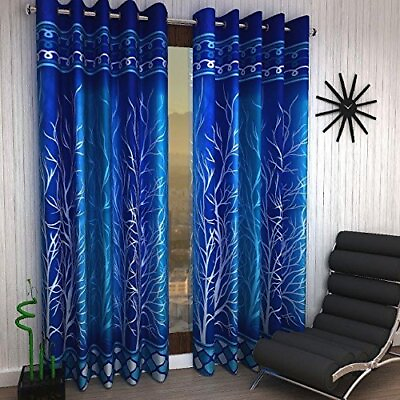 4 Piece Premium Eyelet Polyester Door Curtains 7Ft Blue Va $61.75