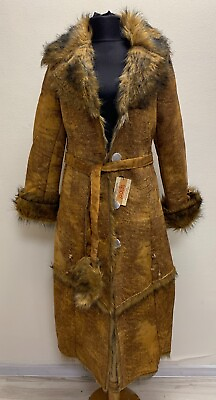 #ad NEW IGLOO Women suede Leather Coat Brown with fur hood Size L EUR 44 USA 12 $255.00