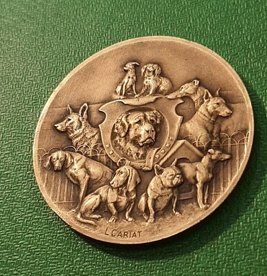 Famous Lucien Jean Henri Cariat 1874 1925 Art Nouveau French medal Dogs $125.00