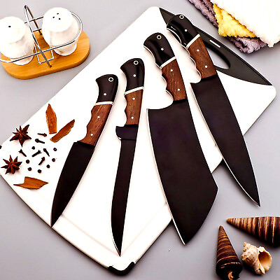 #ad HANDMADE CARBON STEEL CHEF KNIFE SET KITCHEN KNIVES SET W WOOD HANDLE 2773 $89.80