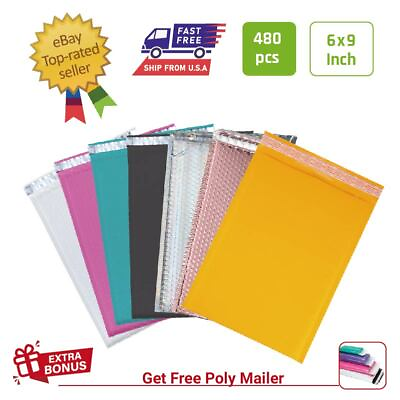 #ad #00 480 PCS 6x9 in Poly Paper Kraft Bubble Mailers Padded Envelopes Bags for CD $92.99