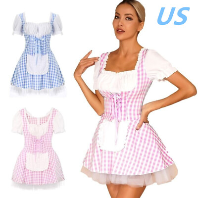 #ad US Women French Maid Cosplay Costume Lace Ruffle Apron Dress Outfit Fancy Dress $17.59