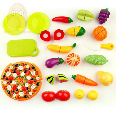 #ad Pretend Play Food 25pcs Set Kids Toy Kitchen Cutting Playset Vegetable Fruit Toy $18.69