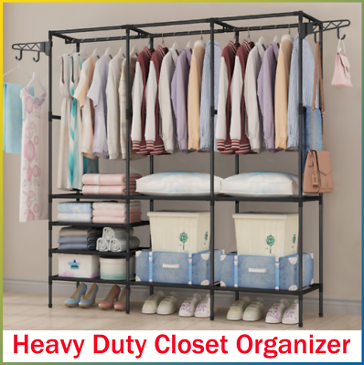 #ad Heavy Duty Adjustable Closet Storage Shelf Metal Garment Rack Clothes Organizer $36.52