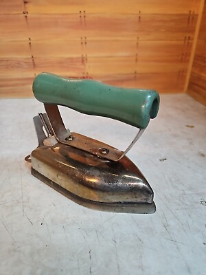 #ad Vintage Electric Iron w Green Wooden Handle $14.99