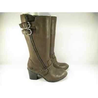 #ad Born Riding Boots Womens Size 8 Treddy Brown Leather Zip Up Mid Calf Buckle $58.67