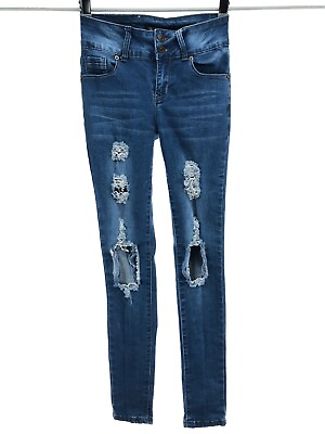 #ad Sweet Look Sz 1 Skinny Jeans Dark Wash Distressed Destroyed Stretch $11.39