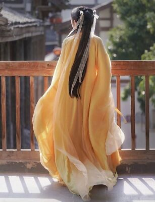 #ad Women Cosplay Costume Chinese Stage Dance Hanfu Dress Traditional Yellow Dress $75.92