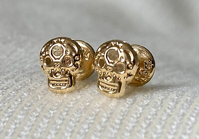 #ad 18k solid real gold earrings: Skull earrings • screw back $110.00