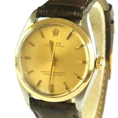 #ad Rolex Oyster Perpetual Ref 1002 18k ss Mens Watch Original Champagne Dial Ca1966 $3350.00