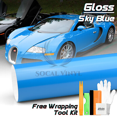 #ad Gloss Glossy Sky Blue Car Vinyl Wrap Sticker Decal Film Air Release Bubble Free $268.88