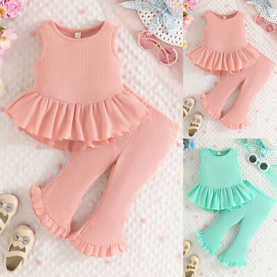 #ad Infant Baby Girls Sleeveless Ruffle Vests TopsFlare Pants Sets Summer Clothes $15.99