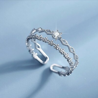 Fashion 925 Silver Tassesl Knuckle Ring Open Zircon Rings Women Adjustable C $1.44
