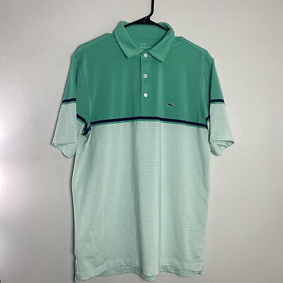 #ad Vineyard Vines Polo Shirt Adult Medium Teal White Striped Short Sleeve Golf Mens $16.80