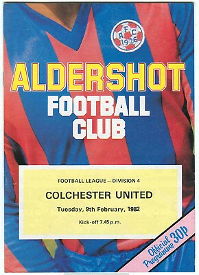 #ad Football Programme Aldershot v Colchester United Div 4 9 2 1982 GBP 1.00