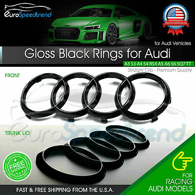 Audi Rings Front Grill amp; Rear Trunk Emblem Gloss Black Logo A3 A4 S4 A5 S5 A6 S6 $27.99