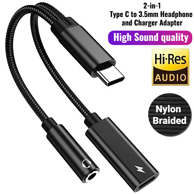 #ad 2 in 1 Type C USB C to 3.5mm AUX Audio Headphone Jack Adapter Charger Cable New $5.99