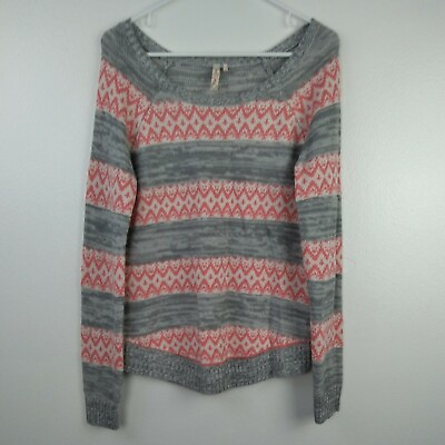#ad Red Camel Sweater Medium Gray Stripes Womens Pullover Jumper $10.79