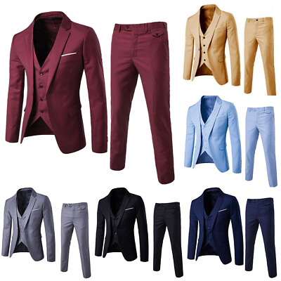 Men#x27;s Suits One Button Slim Fit 3 Piece Suit Business Formal Jacket Pants Set US #ad $30.79