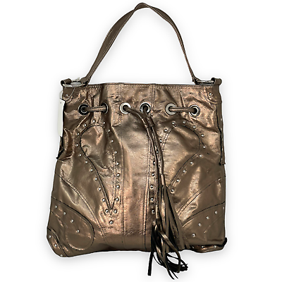 #ad NEW NWT Bronze Genuine Leather Large Hobo Handbag Purse Tassel Drawstring $26.70