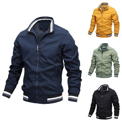 #ad Winter Mens Solid Full Zip Nylon Casual Pockets Zip Solid Pockets Coats Jackets $29.69