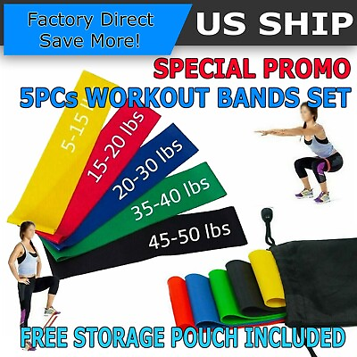 Set of 5 Resistance Bands Workout Loop Exercise CrossFit Fitness Yoga Pilates $5.49