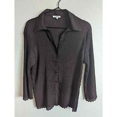 Vintage Nicola Womens Sz XL Button Up Long Sleeve Blouse Dark Brown Crinkle $16.10