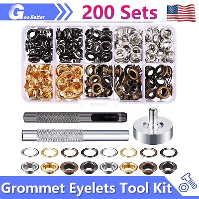 200 Sets Grommet Kit 6mm Metal Eyelet Washer for Leather Fabric Tarp Shoes $11.59