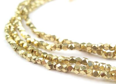 Tiny Diamond Cut Faceted Gold Color Beads 2mm Brass 24 Inch Strand $12.00