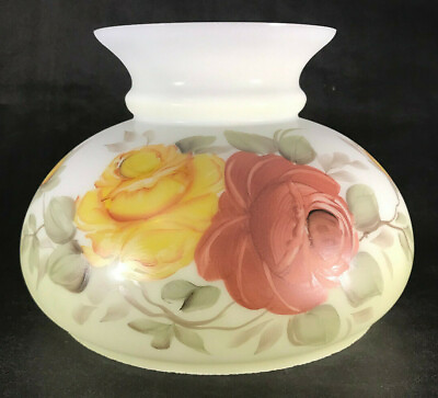 #ad New 7quot; Opal Glass Student Lamp Shade Hand Painted Victorian Roses Floral Scene $161.62